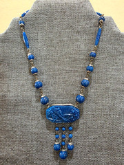 Vintage ART DECO Czech Blue Lapis Exotic Glass Bird Pendant Necklace 14″ Bohemia