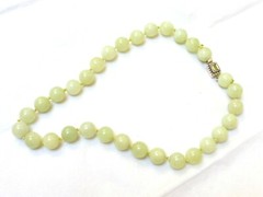 Chinese Green 12mm Jade Beads Necklace, Sterling Clasp,18″
