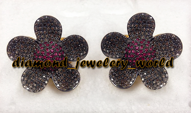 2.25ctw Rose Cut Diamond Ruby Silver Victorian Gorgeous Studs Earring Jewelry
