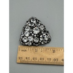 Vintage Rhinestone Cluster Brooch Black Metal Clear Stones Triangle Shape #1060