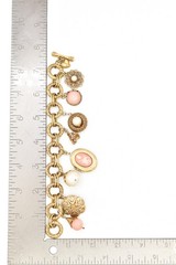 Carolee Vintage Charm Locket Bracelet Antiqued Gold Pink Floral Signed 80s BinBR