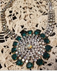 Bijoux M.G. Czech Republic 1940-1950 Antique Necklace,16″, 3″Crystal Medallion