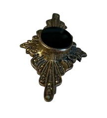 Vintage Sterling Silver Brooch Black Onyx Marcasite 925 Bezel 2″ Art Deco Style