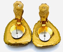 JEFF LIEB 80S VTG LARGE GOLD TONE ROPE RHINESTONE 3D CHUNKY EARRINGS- READ