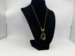 Vintage Brutalist Asymmetrical Square Spiral Green Gemstone Necklace 16” DbG W