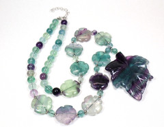 Rare Vintage Chinese Carved Fluorite & Sterling Silver Pendant Necklace