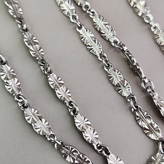 Vintage Chain Necklace Silver Tone Starburst Etched Bar Link 34″