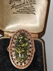 Vintage 1990-s 14 Ct Rolled Gold Massive Green Amber Ring Size UK Q 1/2 US 8