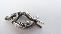 Risque Sterling Silver Pendant Nude Woman Riding Moon 4.7 grams Solid 925 Fairy