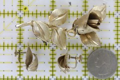 VINTAGE GIOVANNI GOLD ROSE BROOCH EARRINGS SIGNED RETRO JEWELRY