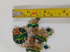 Lunch at the Ritz Frog Lily Pad Dangle Clip Earrings 3″