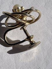 Vintage Gold Tone Pearl Love Knot Screw-Back Earrings