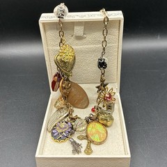 Vintage Brassy-Bronzy Chain Necklace of Mixed Metals: Heart, Bird, Deer, Angel +