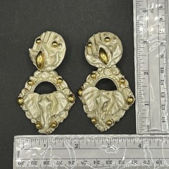 Vintage 80s 90s Jeff Lieb Elephant Clip-On Earrings Cream Gold