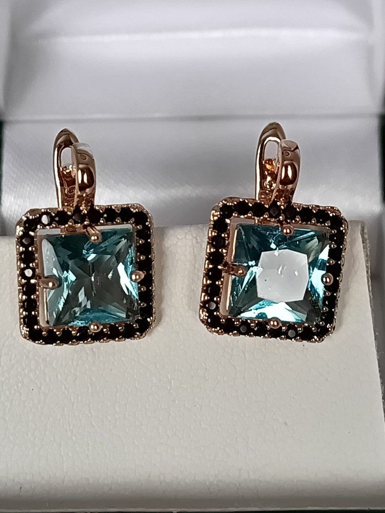 Vintage 1990-s 14 Ct Rolled Gold Aquamarine Zircons Earrings – Hallmarked 585 RG