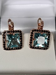 Vintage 1990-s 14 Ct Rolled Gold Aquamarine Zircons Earrings – Hallmarked 585 RG