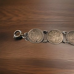 VTG Great Britain 3Pence 8Coins 7.5″ Sterling Victoria George Bracelet 1883-1934