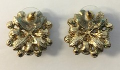 Rhinestone Cluster Earrings Gold Tone Lobe Post Vintage