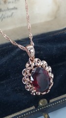 Vintage 1990-s 14 CT Rolled Gold Large Ruby Pendant on Chain-Hallmarked 585 RG