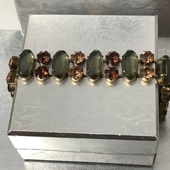 Vintage Signed Regency Golden Brown and Sage Green Crystal Bracelet 7″