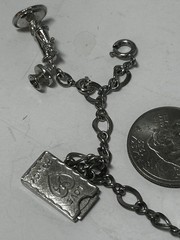 Vtg Silver Tone Charm Bracelet 1 Charm Sterling 7″ Lucky Clover Phone Love B731