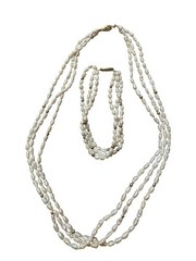 Vintage 3 Strand 14k Gold Freshwater Seed Pearl Gold Bead Necklace Bracelet Set