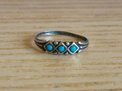 Vintage Small Uncas Signed 925 Sterling Silver Blue Art Deco Lattice Ring Size 4