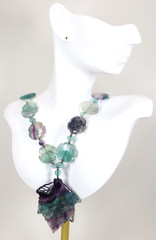 Rare Vintage Chinese Carved Fluorite & Sterling Silver Pendant Necklace