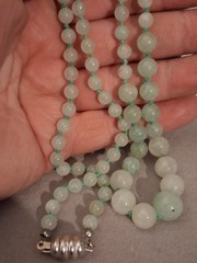Jade/aventurine icy green gemstone graduated necklace, individually knotted