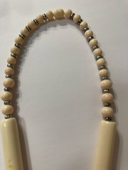 Vintage 1970s Faux Ivory Lucite 26” Statement Necklace Modernist Screw Clasp