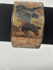 Copper and Zinc Vintage Wide Cuff Bracelet with Etched Elephant