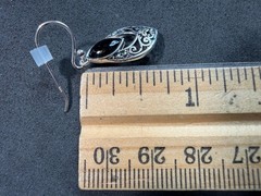 2.85g Vintage Sterling Silver 925 Earrings Ornate Black Accent Drop Dangle M