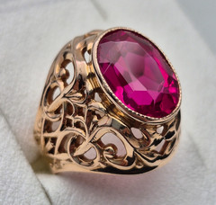 Vintage Soviet 14K Rose Gold Ring 583 with Stone • 11g • Original USSR Jewelry
