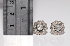 Antique Circa 1900s 14k Gold Top Silver Natural Rose Cut Diamond Earring