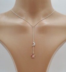 VTG 925 Moon Star Y Drop Necklace Adjustable 28in Sterling Silver 3.2g Celestial