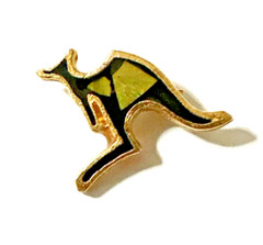 Vintage Australian Opal Kangaroo Brooch Gold Tone Black Enamel Souvenir Pin 1.5″