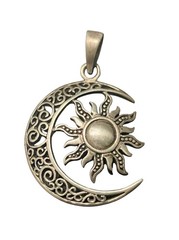 VTG Sterling Silver SUN & Crescent MOON Boho Celestial Pendant 1.5” Statement