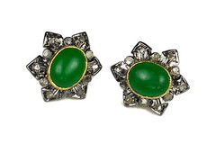 Victorian 1.20ct Rose Cut Diamond Emerald Flower Studs Minimalist Jewelry