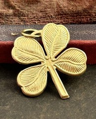 Vintage Lucky Charm Pendant Four Leaf Clover Brass Metal Jewelry Shamrock