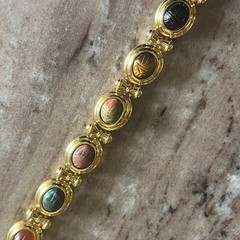 Vintage Gold Tone Scarabs Double Links Bracelet