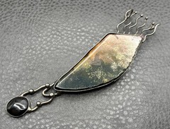 Artisan Brutalist Massive 5.5″ Silver Tone Modernist Stone Pendant Brooch