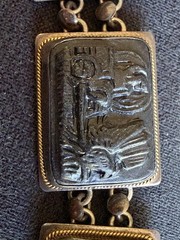ANTIQUE 800 Silver 14KT GOLD CARVED Cameo SHELL DAYS OF THE WEEK BRACELET As Is