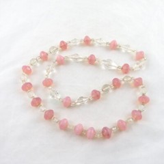 Vintage Crystal Opaline Faceted Glass Beaded Necklace 30″