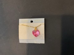 Vintage Australian Crystal PINK Heart Pendant Gold Tone Necklace NOS