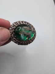 Vintage Filagree Double Locket Lucite Sea life Theme Silver Tone Necklace