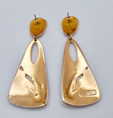 Vintage EDGAR BEREBI Signed Black Enamel Dangle Drop Pierced Post Earrings E50