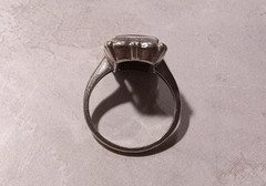 Vintage ESTATE 10k White Gold Onyx & DIAMOND Ring–Size 5