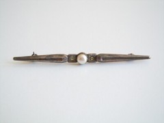 Antique Brooch 835 SILVER Blackened? Kunstperle? Marcasites 4.6 g/7.2 x 0.6 cm