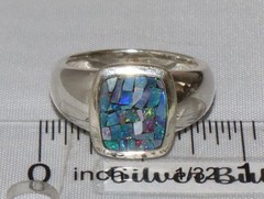 Vintage Sterling Silver Mosaic Blue Opal Gem Inlay Michelle Albala Ring Size 6