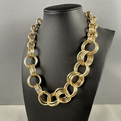 Vintage Link Statement Necklace Gold Tone Multi Ring Toggle Clasp 16.5″